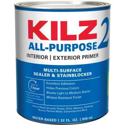 KILZ 2 Latex Interior/Exterior Sealer Stain Blocking Primer, White, 1 Qt.